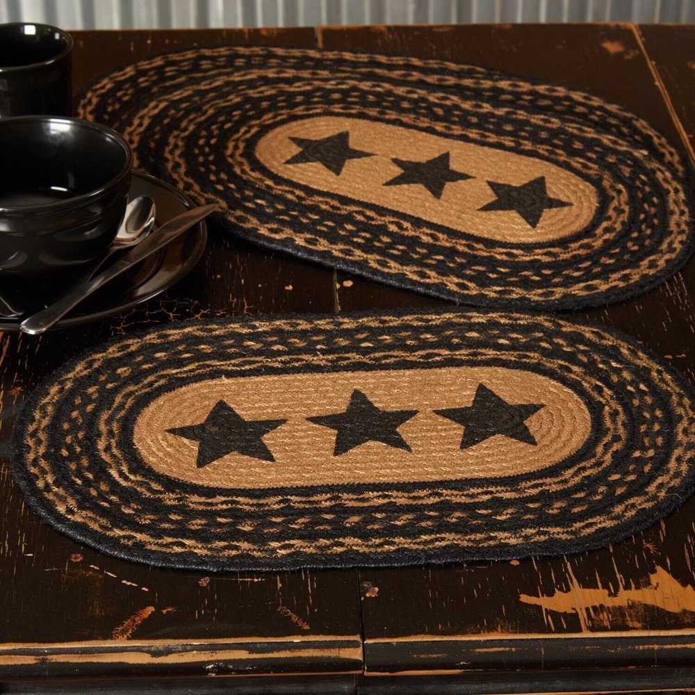 Set of 2 Country Primitive Farmhouse Star Braided Jute Placemats Oval